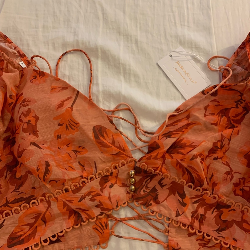 NWT Orange Floral Women Two Piece Set - Picture 3 of 4